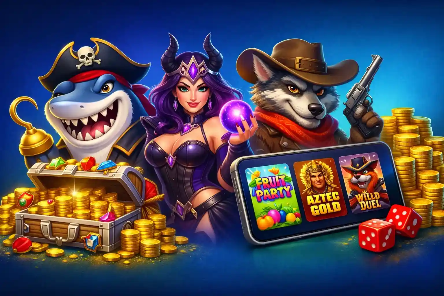 Pirate Shark Slots Pirate shark and wild heroes with treasure slot games on smartphone