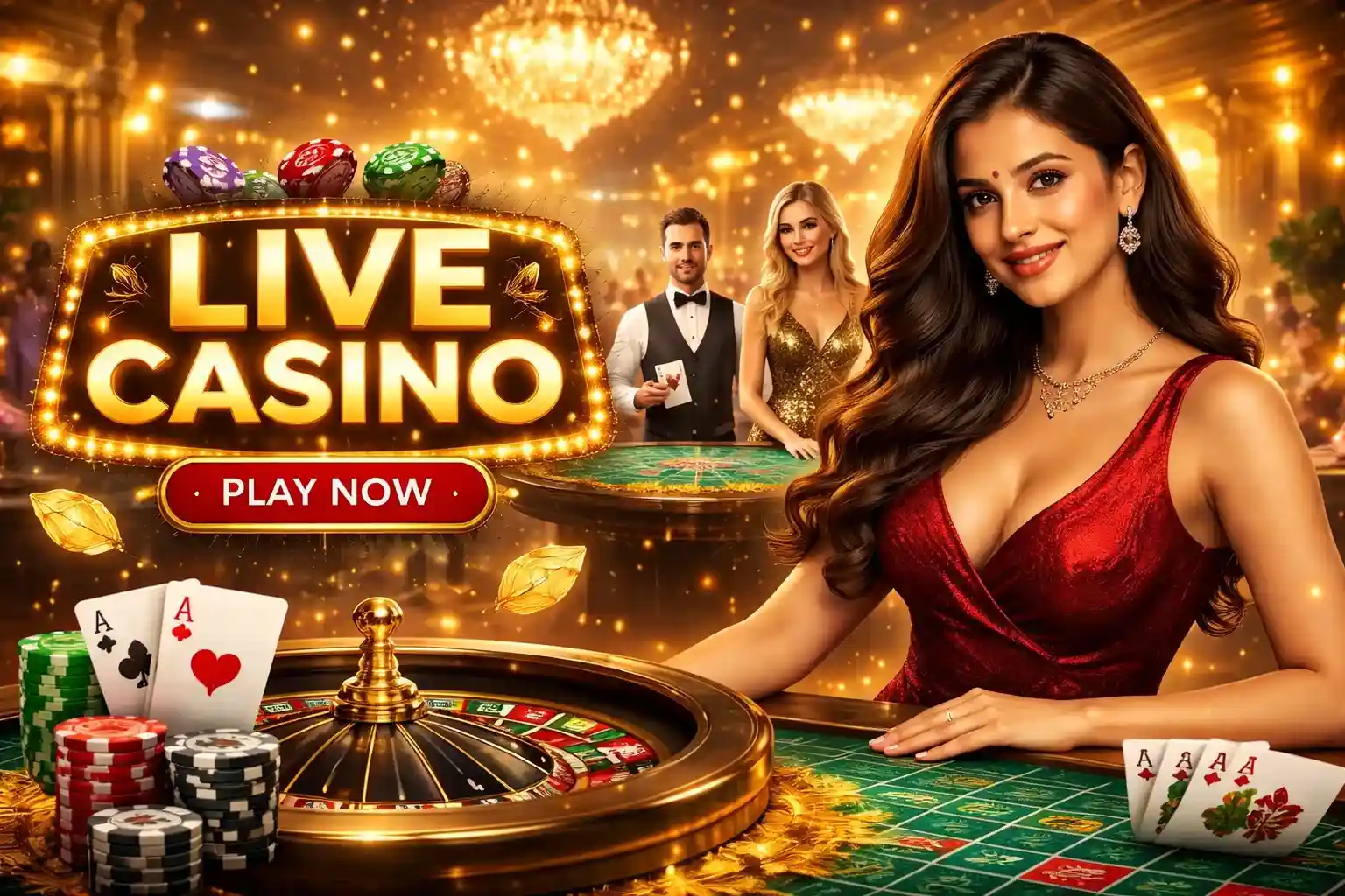 Live Casino Dealer Live casino roulette table with professional dealer and luxury lights